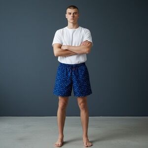 Black Quail Men's Swim Trunks Size M Navy Blue Nautical Print Elastic Waist